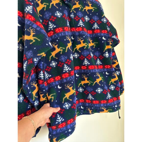 Vintage L.L.Bean Peace on Earth Reindeer Print Synchilla Pullover Fleece - Picture 5 of 8
